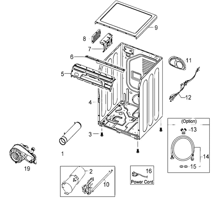Cabinet Diagram and Parts List for DV410AGW XAA Samsung Dryer