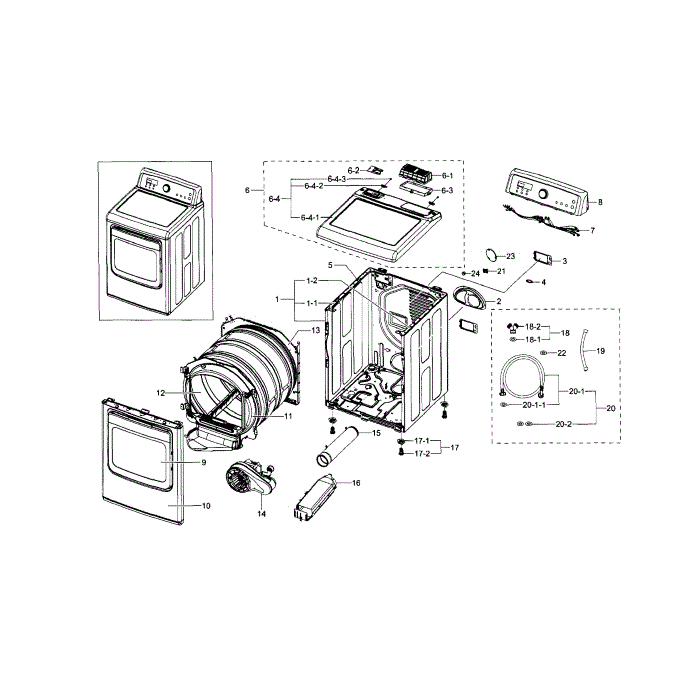 Main Assembly Diagram and Parts List for DV5471AEW XAA-00 Samsung Dryer