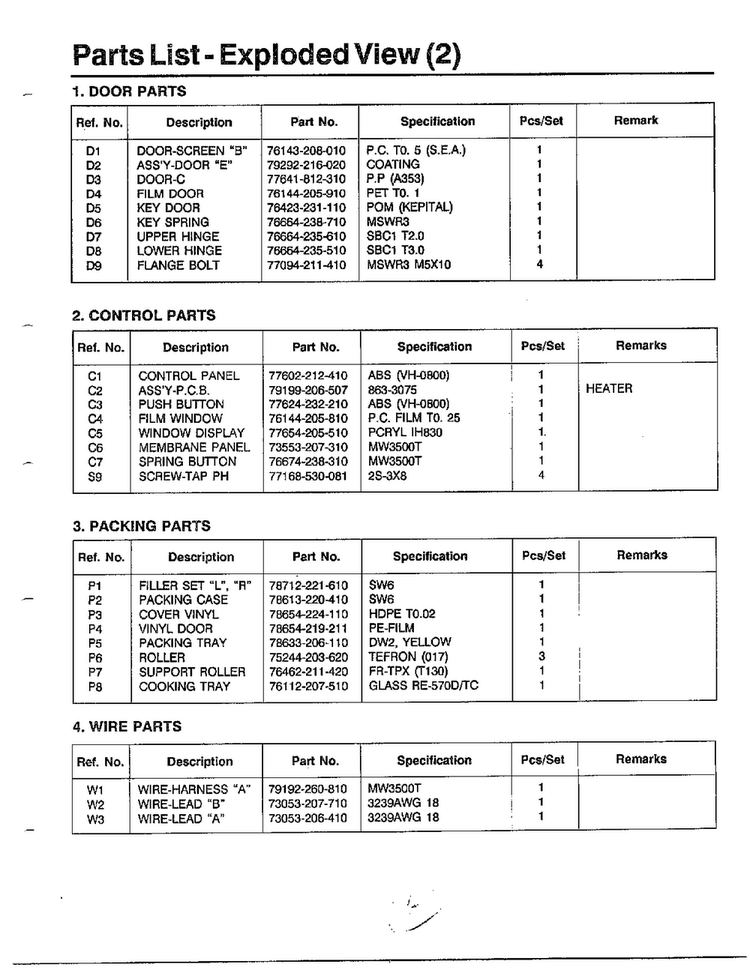 Parts List - Exploded View Page 5 Diagram and Parts List for MW3500T XAA Samsung Microwave