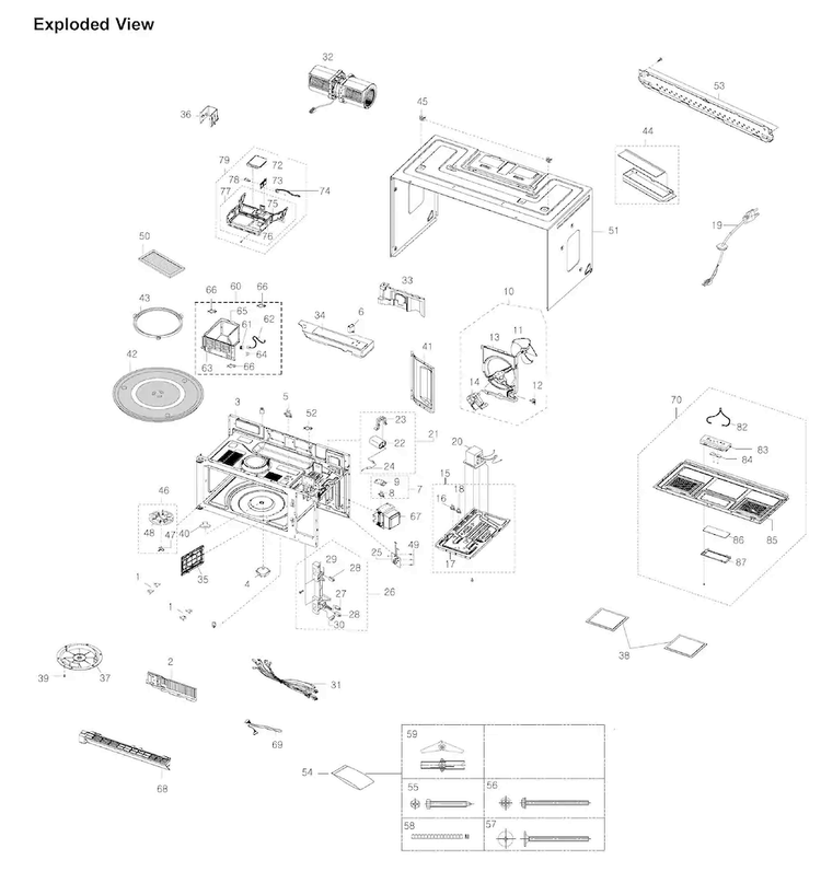 Cabinet Parts Diagram and Parts List for SMH2117S XAA-0001 Samsung Microwave
