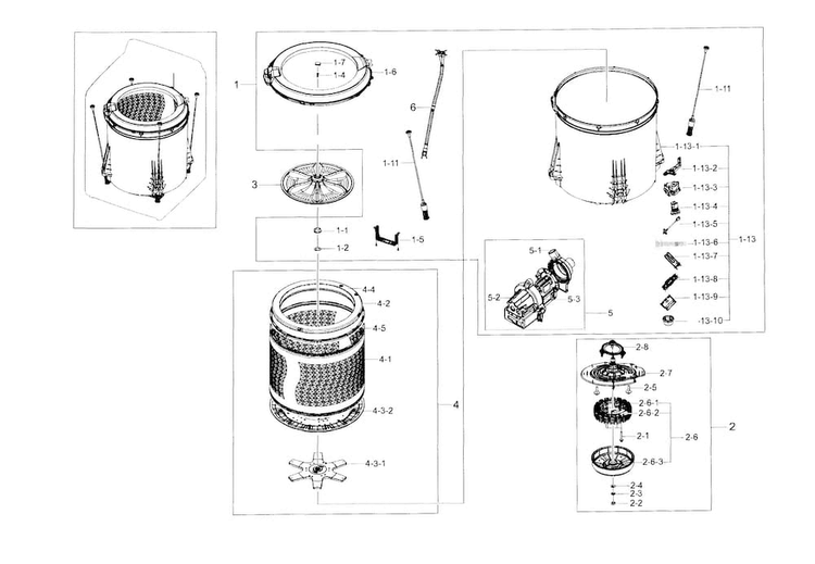 Tub Parts Diagram and Parts List for WA52J8700AP A2-0000 Samsung Washer