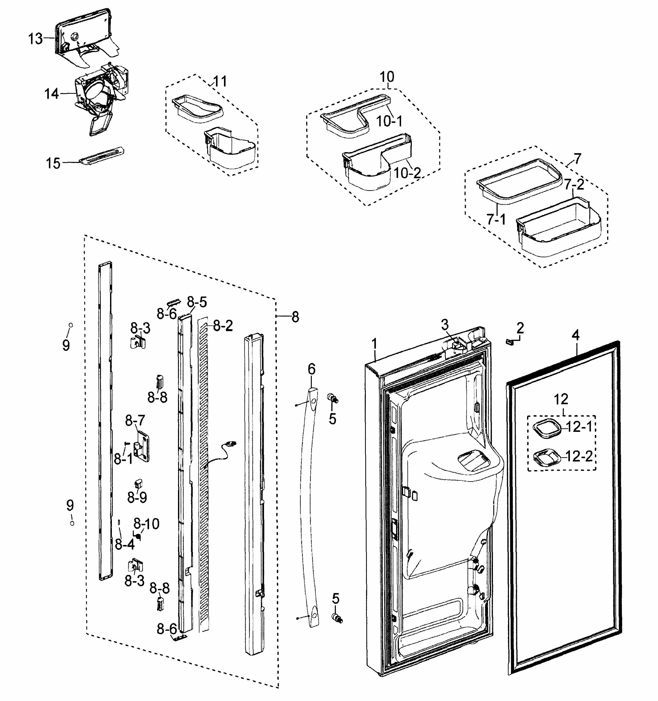 Left Door Diagram and Parts List for RF268ACBP XAA-0000 Samsung Refrigerator