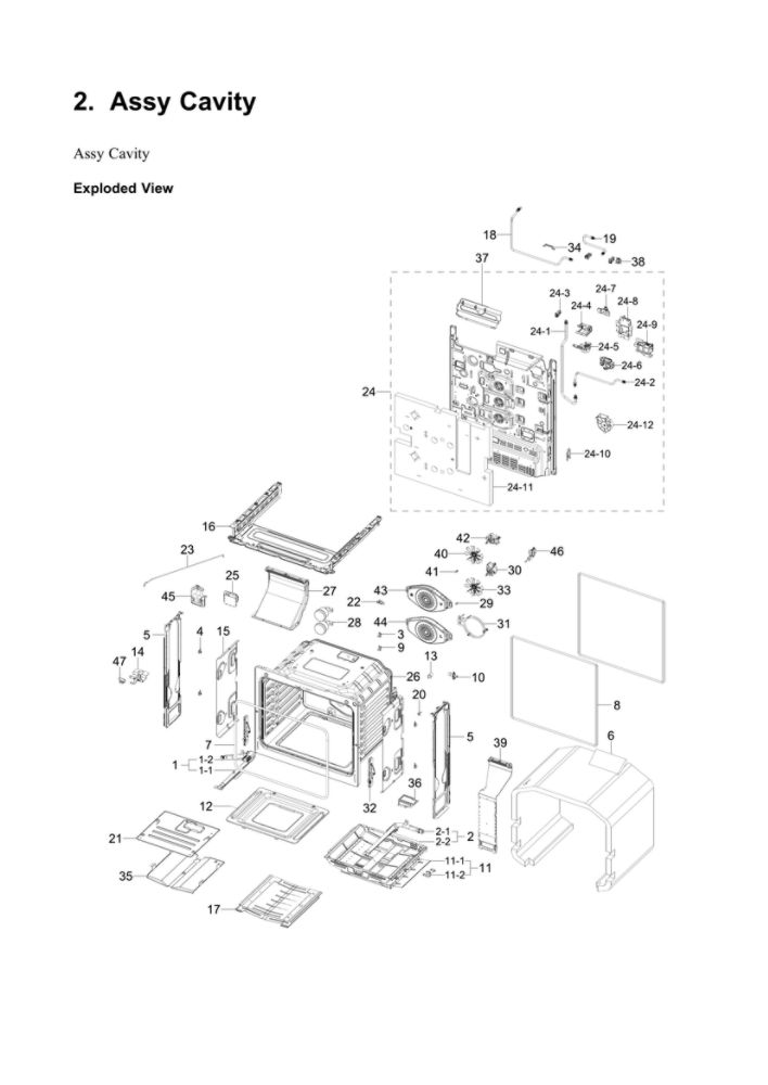 Cavity Assembly Diagram and Parts List for NX60A6751SG AA-00 Samsung Range