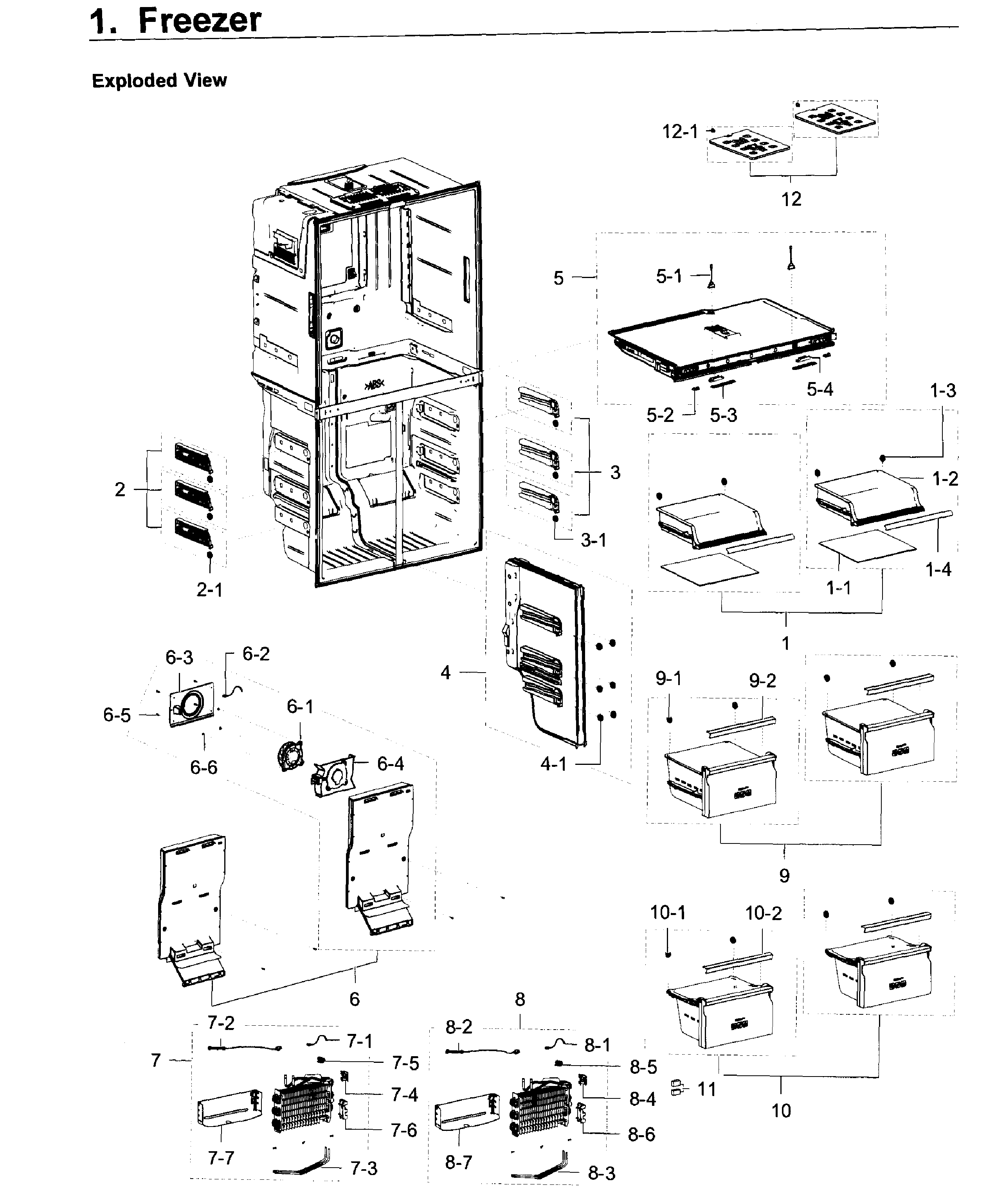 Freezer Diagram and Parts List for RF22K9581SG AA-0002 Samsung Refrigerator