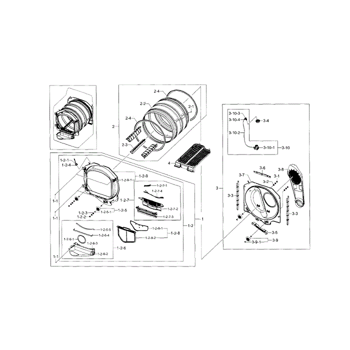 Drum Diagram and Parts List for DV5471AGP XAA-03 Samsung Dryer