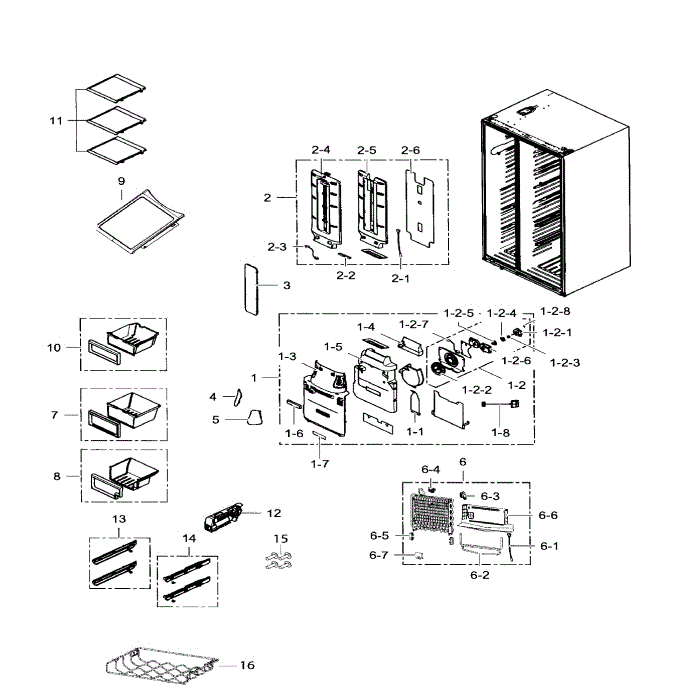 Fridge Diagram and Parts List for RS265TDRS XAA-03 Samsung Refrigerator