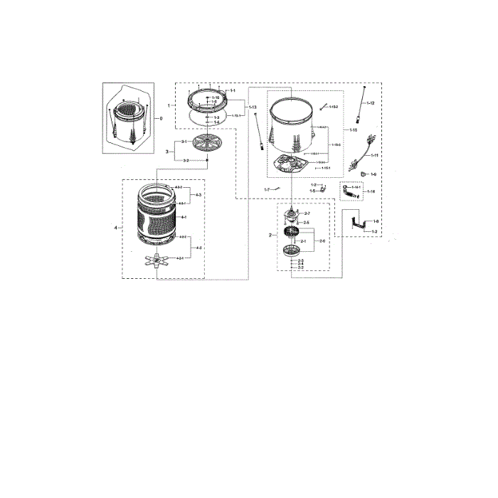 Tub Diagram and Parts List for WA45M7050AW A4-01 Samsung Washer