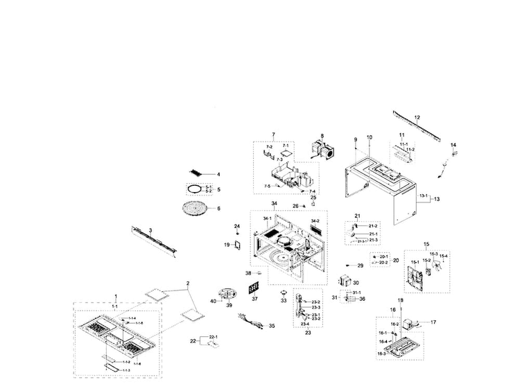 Main Assy Diagram and Parts List for ME16H702SEW AA-0000 Samsung Microwave