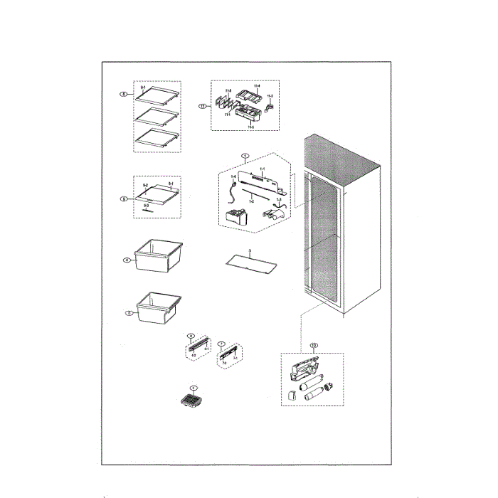 Refrigerator Diagram and Parts List for RS25J500DSR AA-01 Samsung Refrigerator