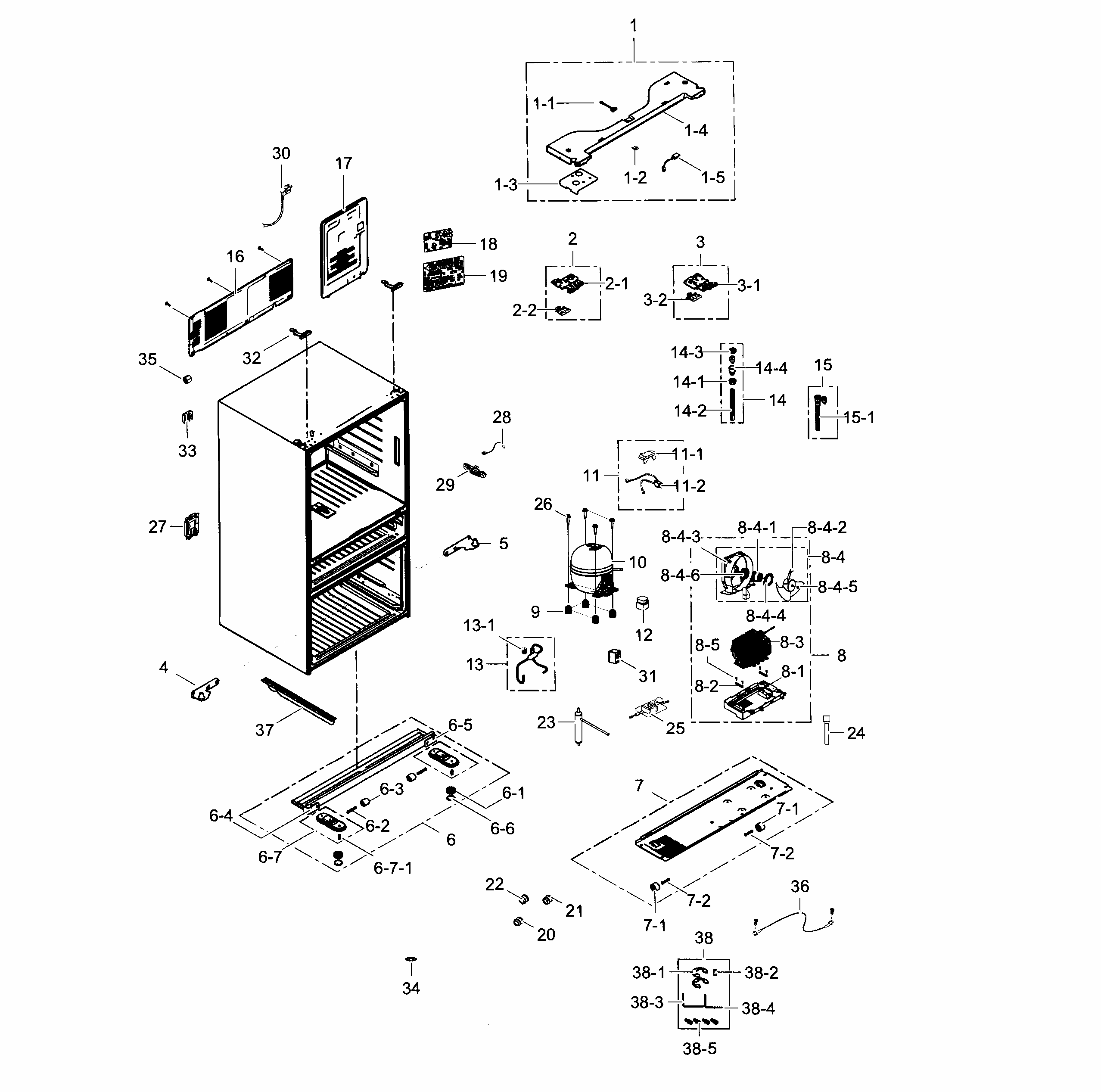 Cabinet Diagram and Parts List for RF24FSEDBSR AA-0005 Samsung Refrigerator