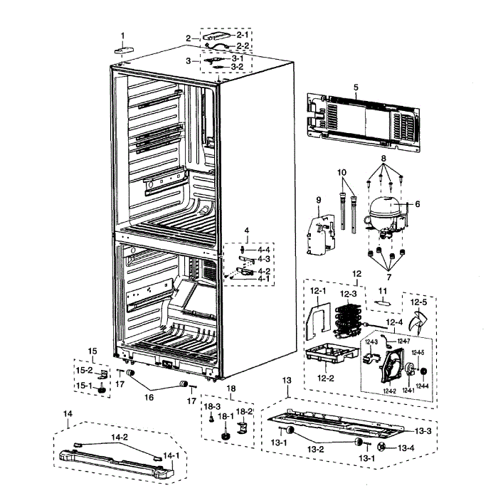 Cabinet Diagram and Parts List for RB215ACPN XAA-01 Samsung Refrigerator