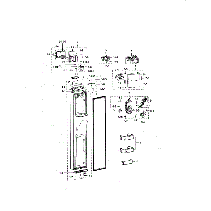 Freezer Door Diagram and Parts List for RSG307AARS XAA-00 Samsung Refrigerator