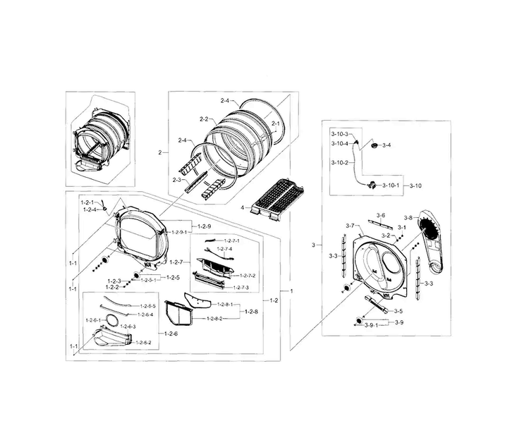 Drum Diagram and Parts List for DV5471AEP XAA-0000 Samsung Dryer