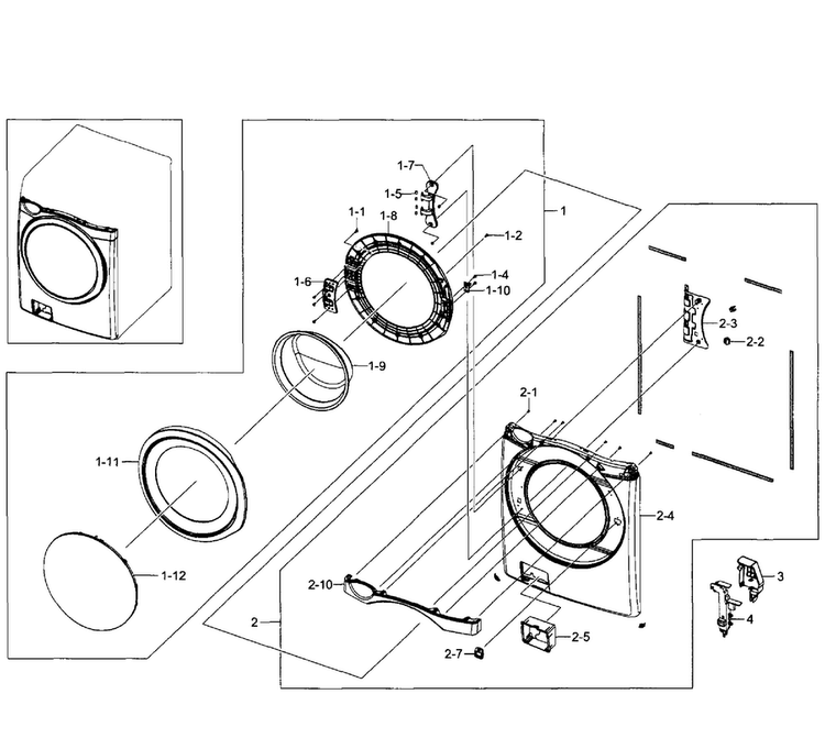 Front Section Diagram and Parts List for WF520ABW XAA-0005 Samsung Washer