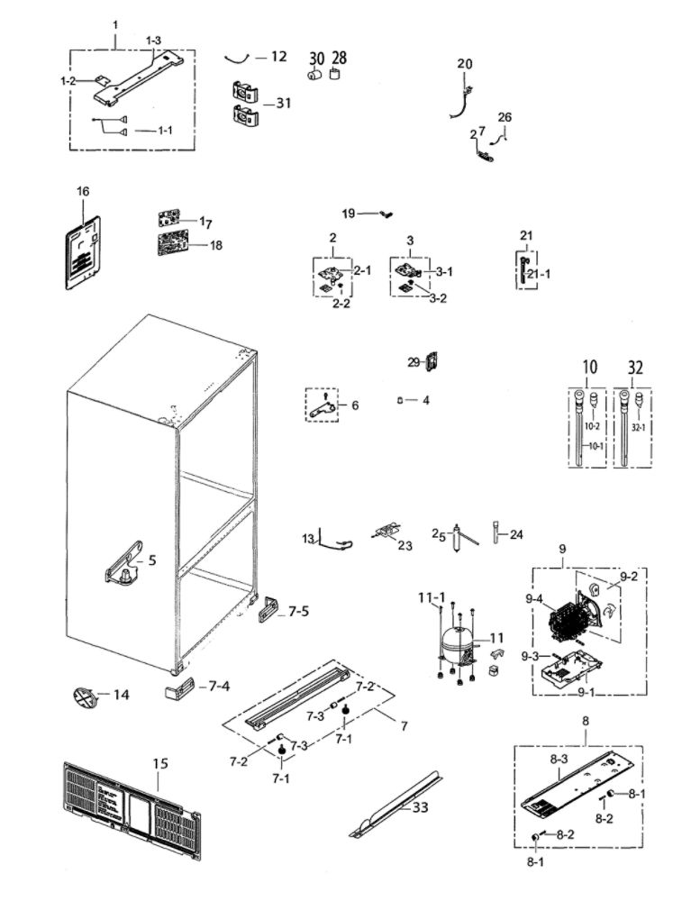 Cabinet Diagram and Parts List for RF263BEAESR AA-07 Samsung Refrigerator