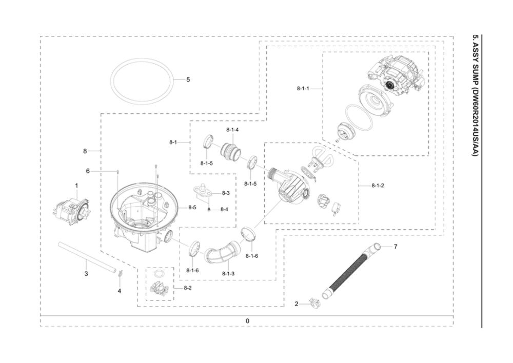 Sump Assembly Diagram and Parts List for DW60R2014US AA-00 Samsung Dishwasher