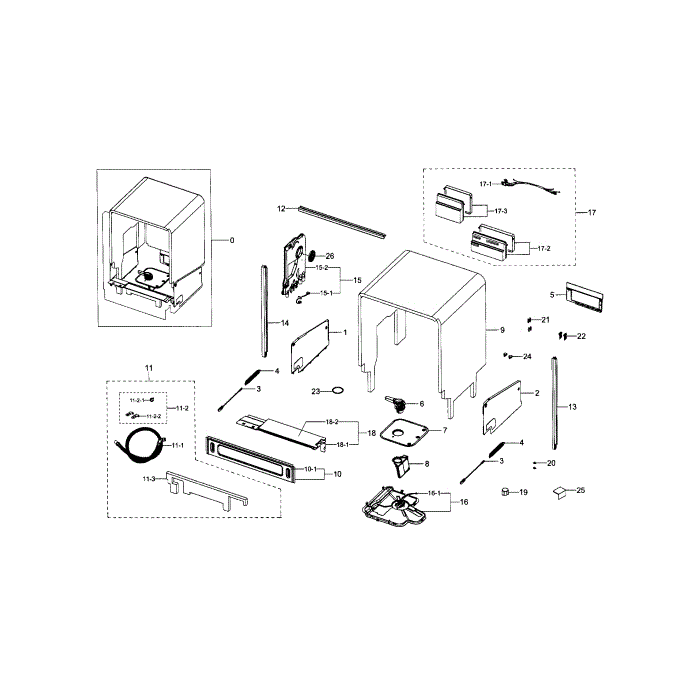 Case Assembly Diagram and Parts List for DW80H9970MO AA-00 Samsung Dishwasher
