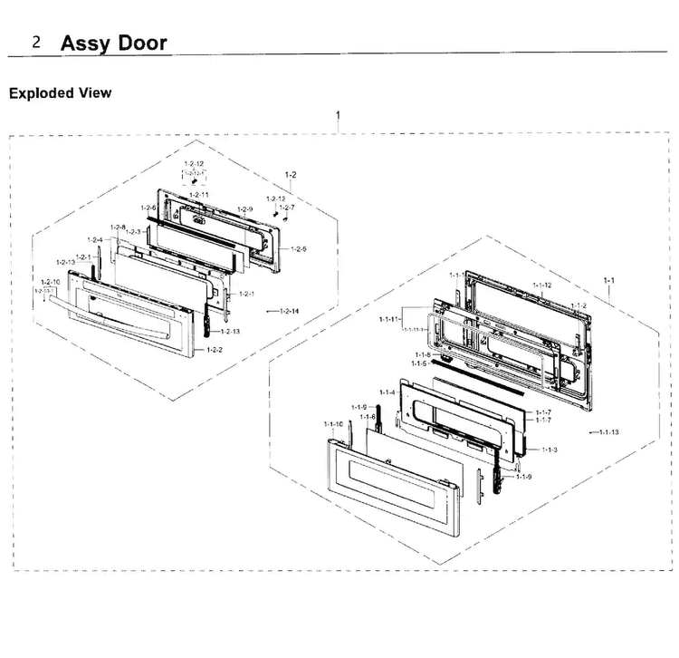 Door Diagram and Parts List for NY58J9850WS AA-0000 Samsung Range