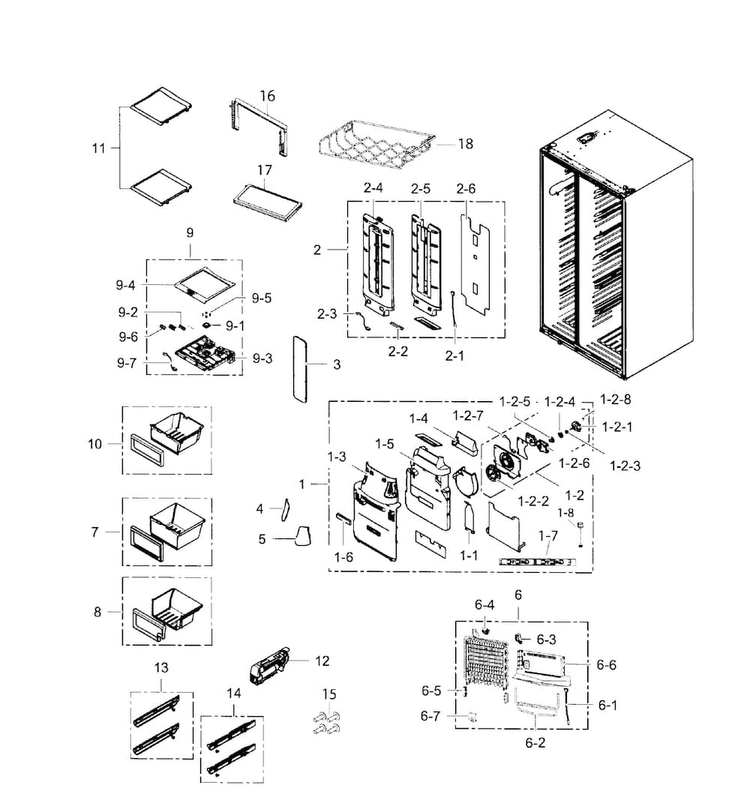 Fridge Diagram and Parts List for RS267TDRS XAA-0002 Samsung Refrigerator