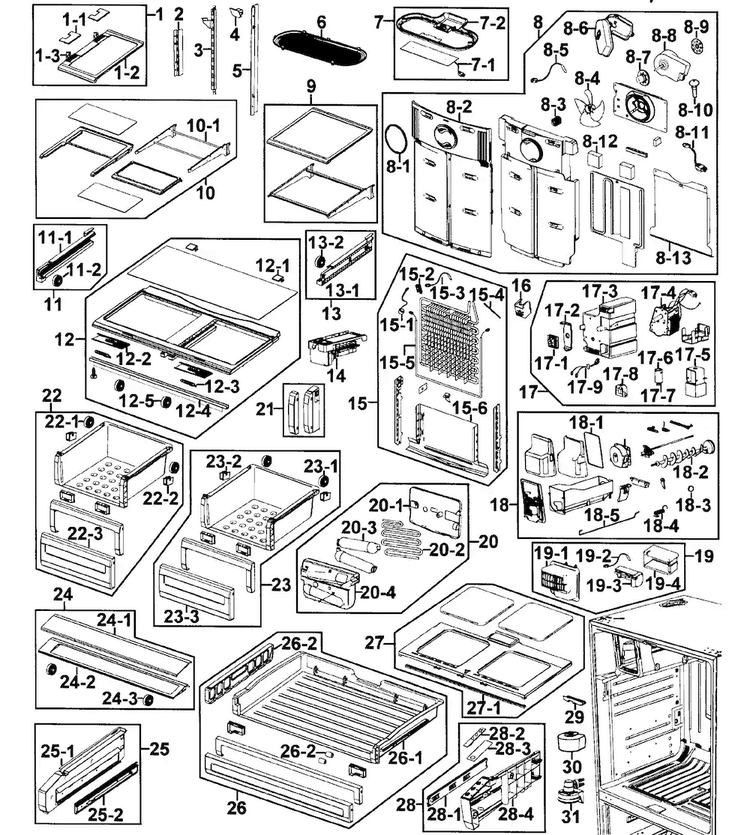 Refrigerator Diagram and Parts List for RFG237AARS XAA-0000 Samsung Refrigerator
