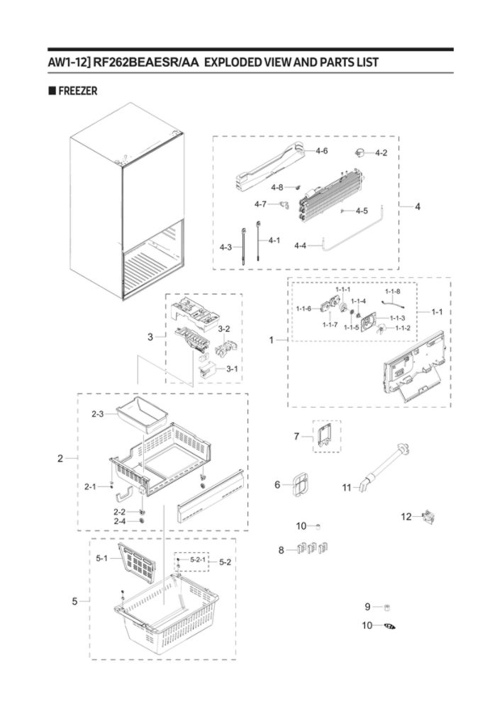 Freezer Parts Diagram and Parts List for RF262BEAESR AA-00 Samsung Refrigerator