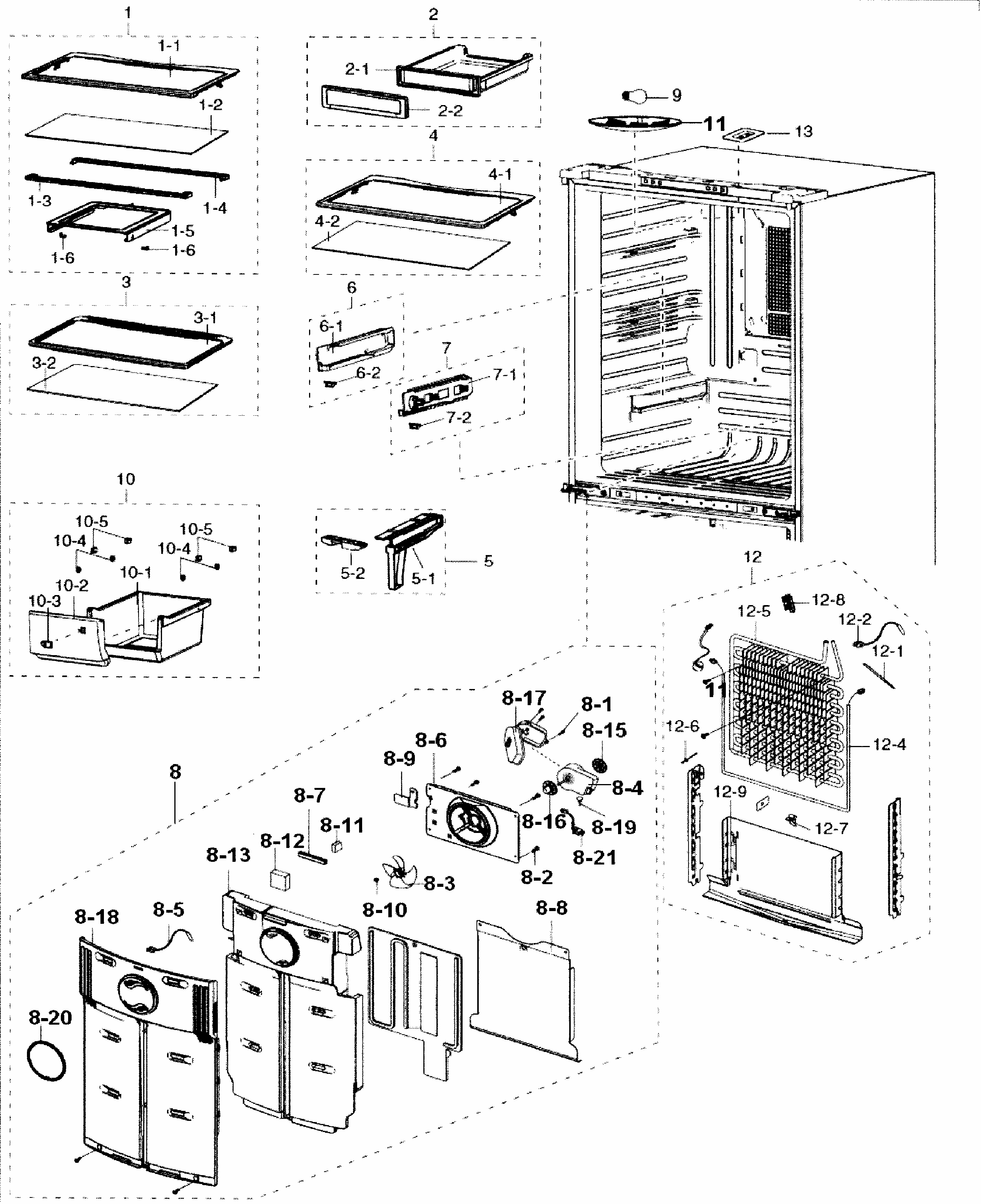 Refrigerator Diagram and Parts List for RF217ABRS XAA-0000 Samsung Refrigerator