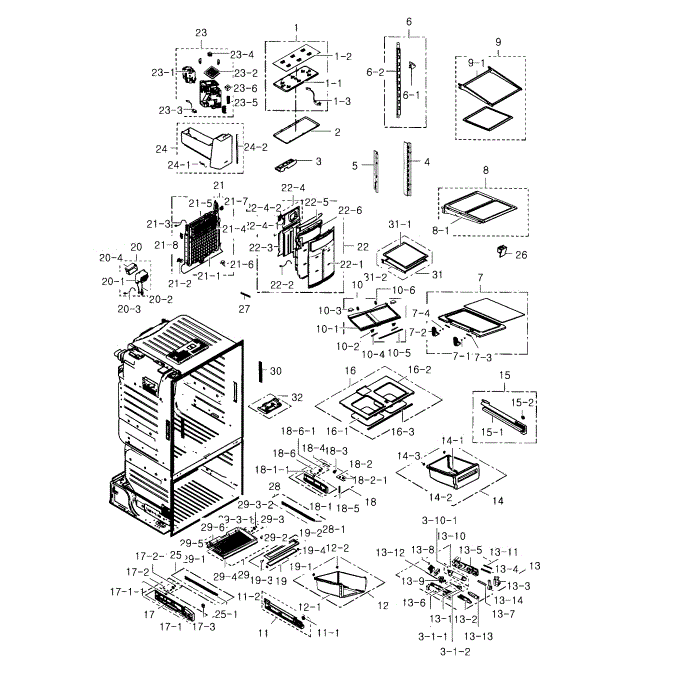 Refrigerator Diagram and Parts List for RF28HDEDBSR AA-01 Samsung Refrigerator