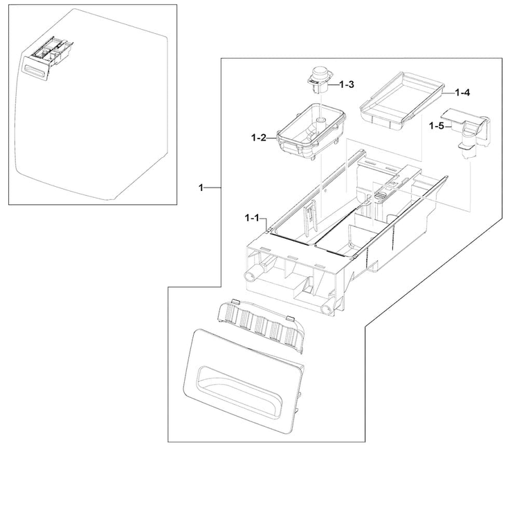 Drawer Assy Diagram and Parts List for WF220ANW XAA-0002 Samsung Washer
