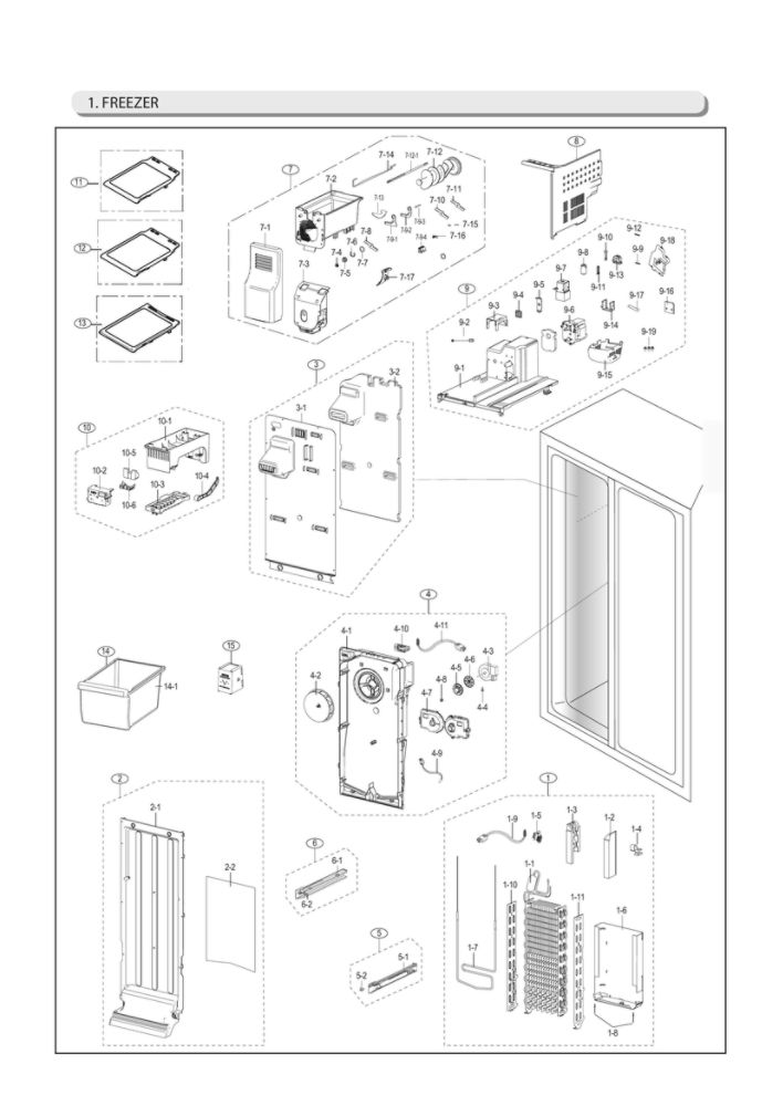 Freezer Parts Diagram and Parts List for RS25J500DWW BY-00 Samsung Refrigerator