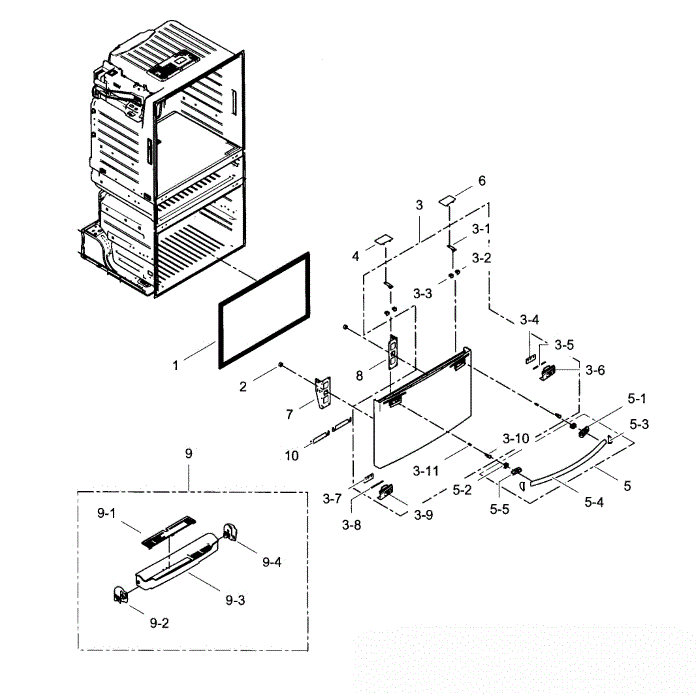 Freezer Door Diagram and Parts List for RF4287HARS XAA-02 Samsung Refrigerator