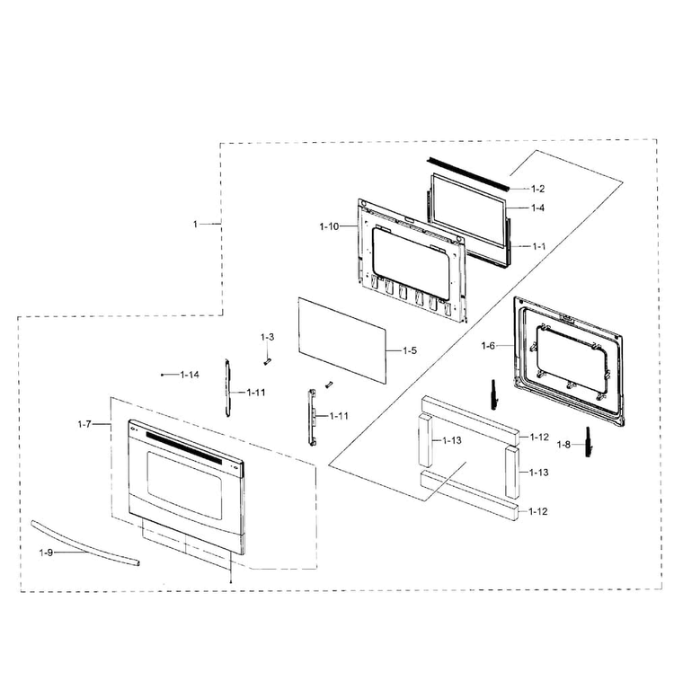 Door Section Diagram and Parts List for NE59J3420SB AA-0003 Samsung Range