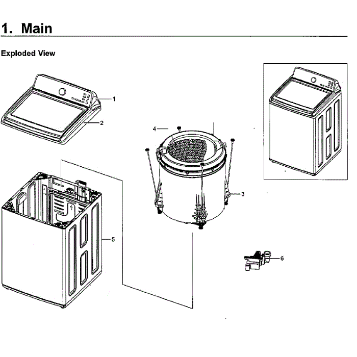 Main Assembly Diagram and Parts List for WA40J3000AW A2-12 Samsung Washer