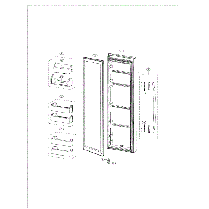 Door Right Diagram and Parts List for RS261MDRS XAA-01 Samsung Refrigerator