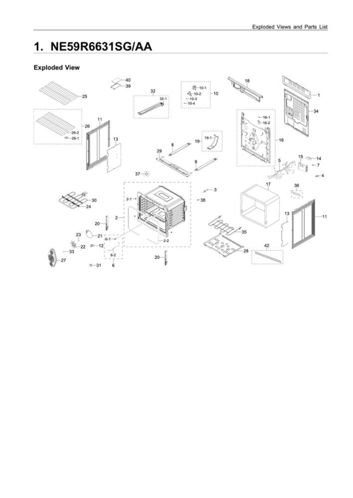 Main Assembly Diagram and Parts List for NE59R6631SG AA-00 Samsung Range