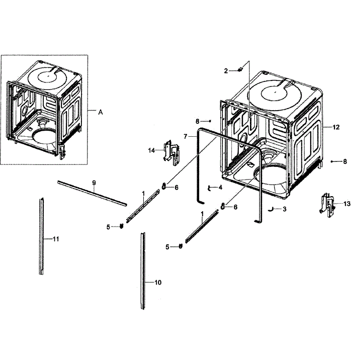 Tub Assembly Diagram and Parts List for DW80F600UTW AA-00 Samsung Dishwasher