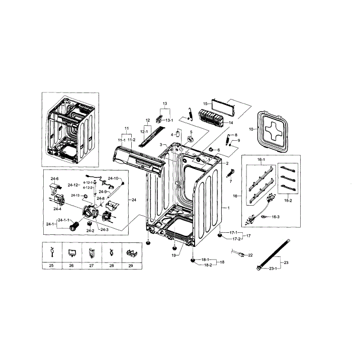 Frame And Cover Diagram and Parts List for WF448AAW XAA-05 Samsung Washer
