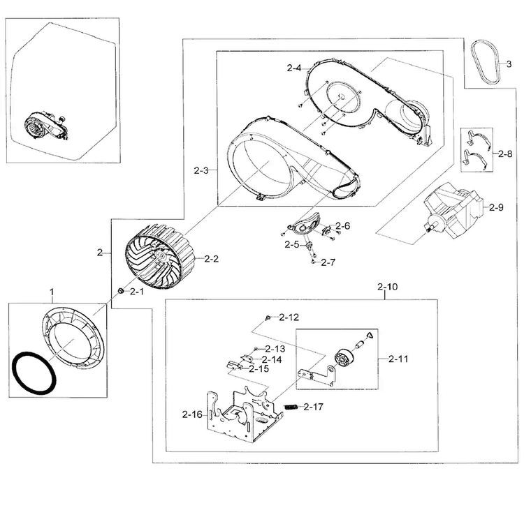 Motor Assy Diagram and Parts List for DV448AGE XAA-0002 Samsung Dryer