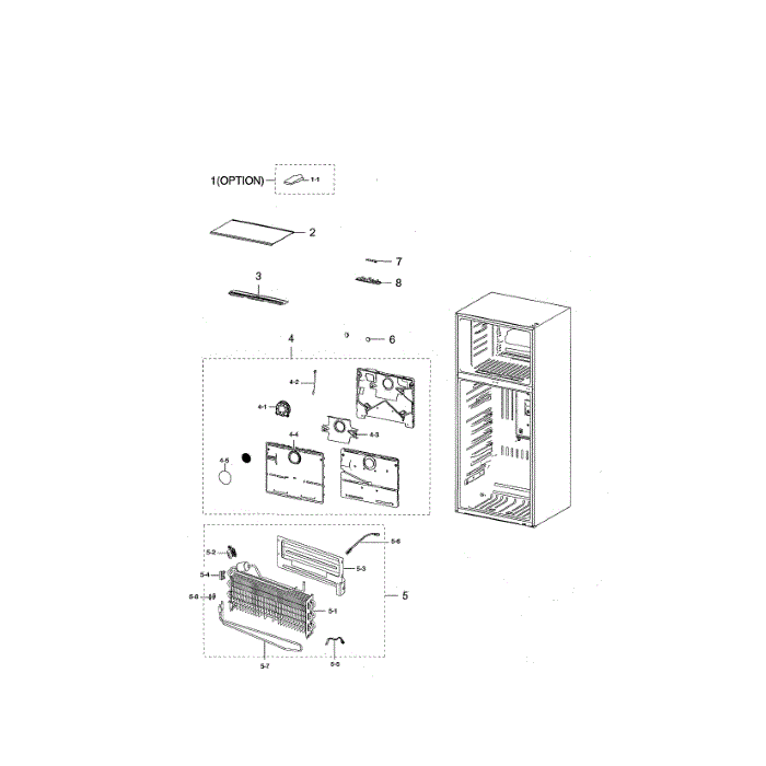 Freezing Compartment Diagram and Parts List for RT21M6213SR AA-01 Samsung Refrigerator