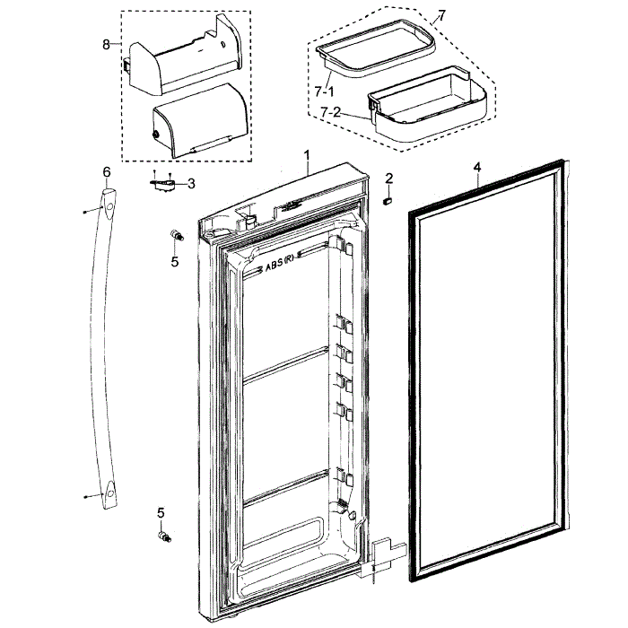 Right Door Diagram and Parts List for RF268ACBP XAA-00 Samsung Refrigerator