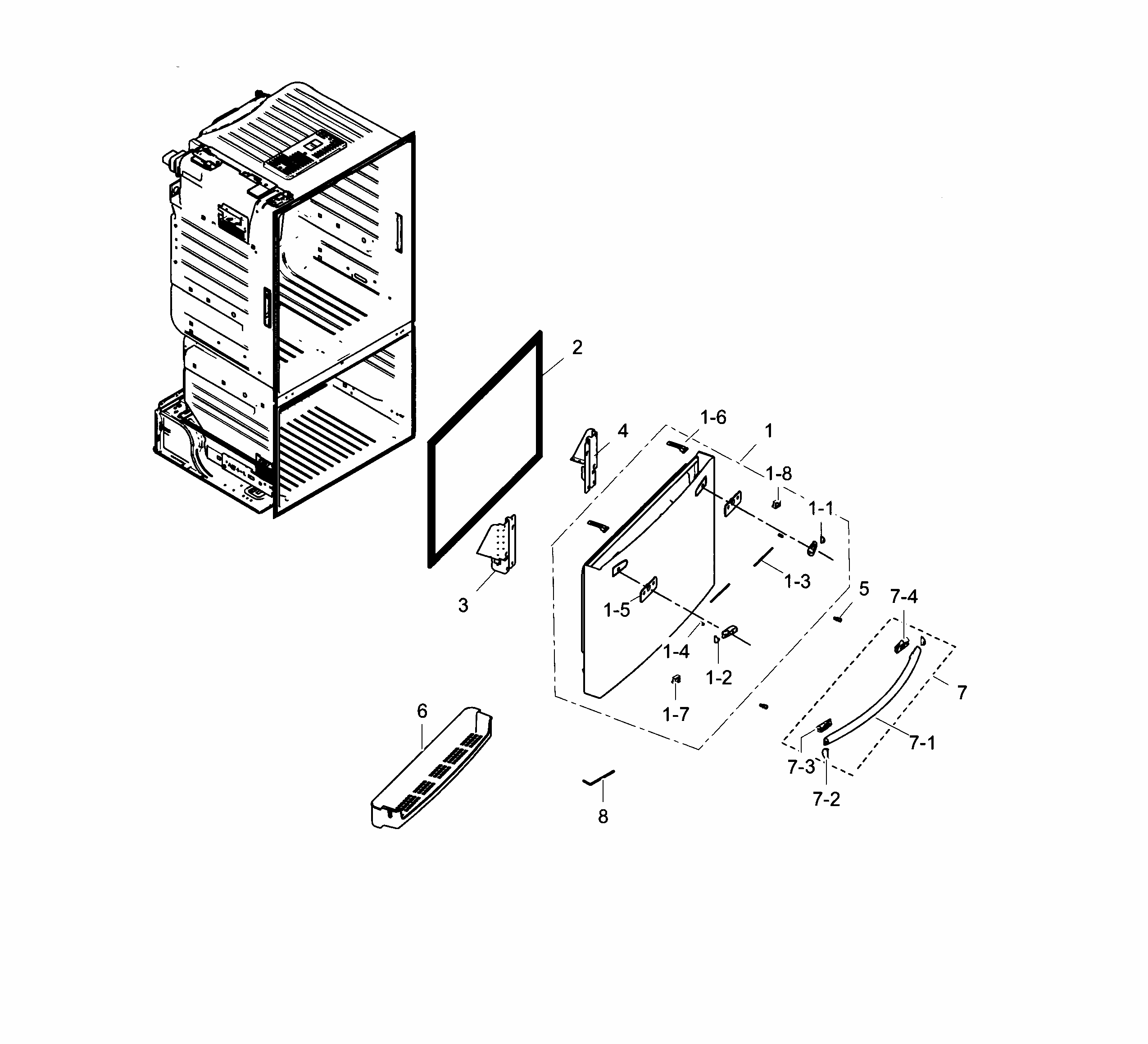 Freezer Door Diagram and Parts List for RF323TEDBBC AA-0003 Samsung Refrigerator