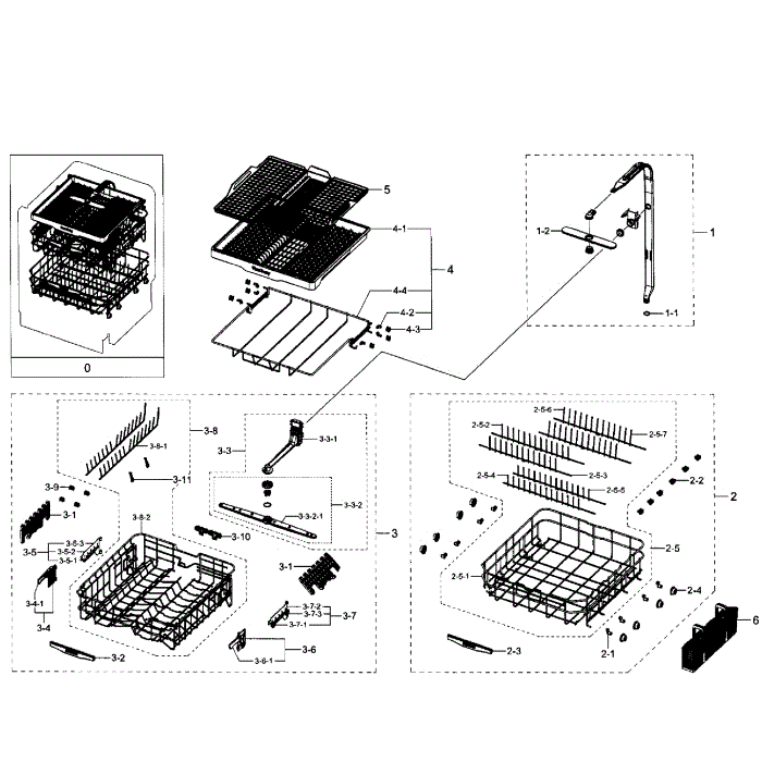 Baskets Assembly Diagram and Parts List for DW80H9930MO AA-00 Samsung Dishwasher
