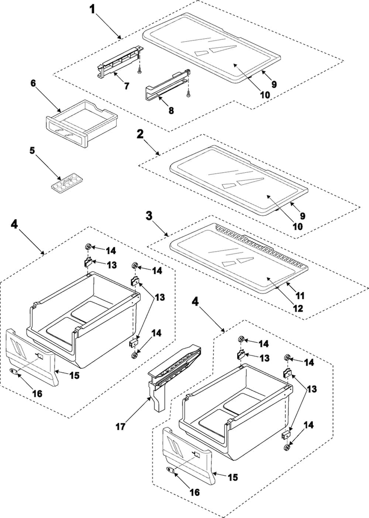 Refrigerator Shelves Diagram and Parts List for RB1944SL XAA Samsung Refrigerator