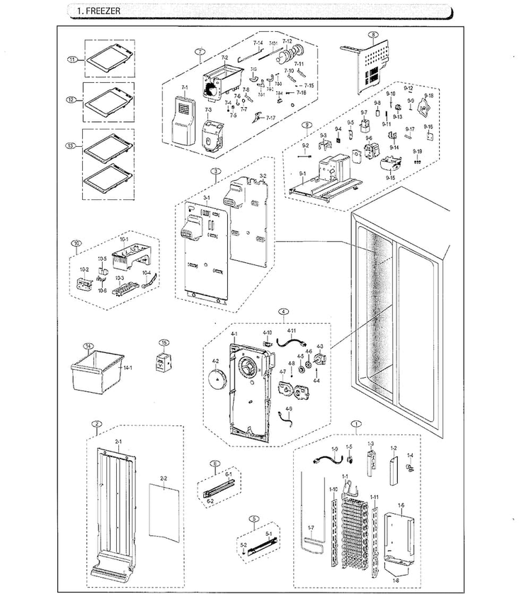 Freezer Diagram and Parts List for RS25J500DSG AA-0000 Samsung Refrigerator