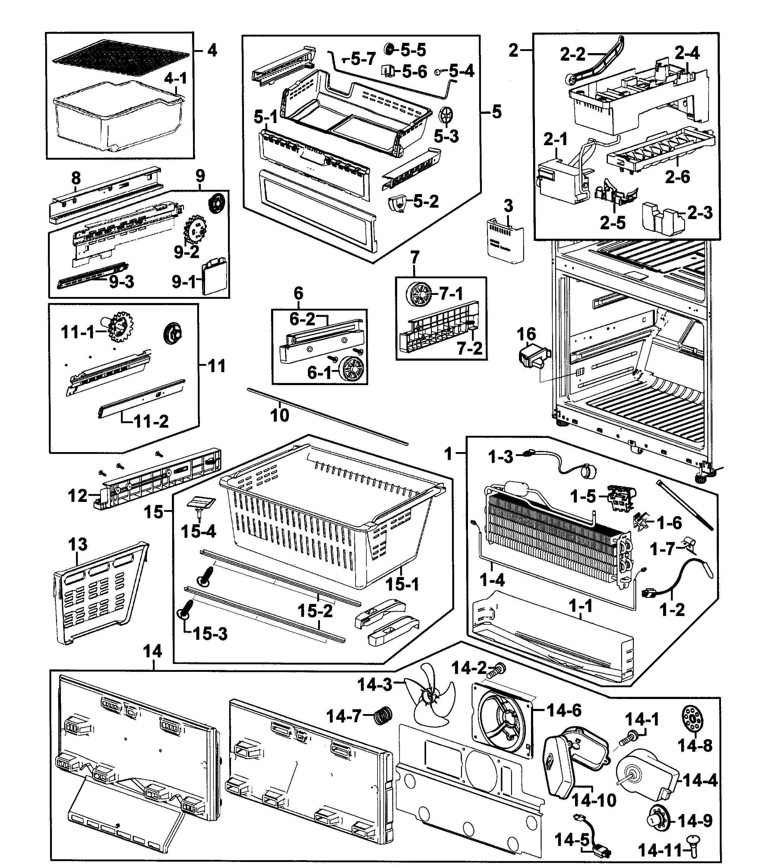 Freezer Assy Diagram and Parts List for RF266AERS XAA-0001 Samsung Refrigerator