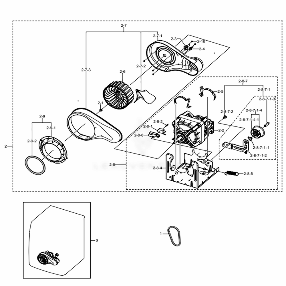 Assembly Motor Duct Diagram and Parts List for DVE45N5300W (A3)(0000) Samsung Dryer