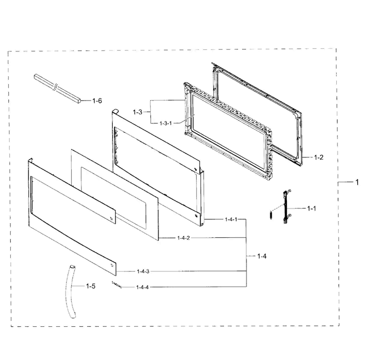 Door Section Diagram and Parts List for MC17F808KDT AA-0001 Samsung Microwave