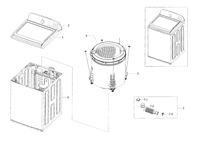 Main Assy Diagram and Parts List for WA45H7200AW A2-0000 Samsung Washer
