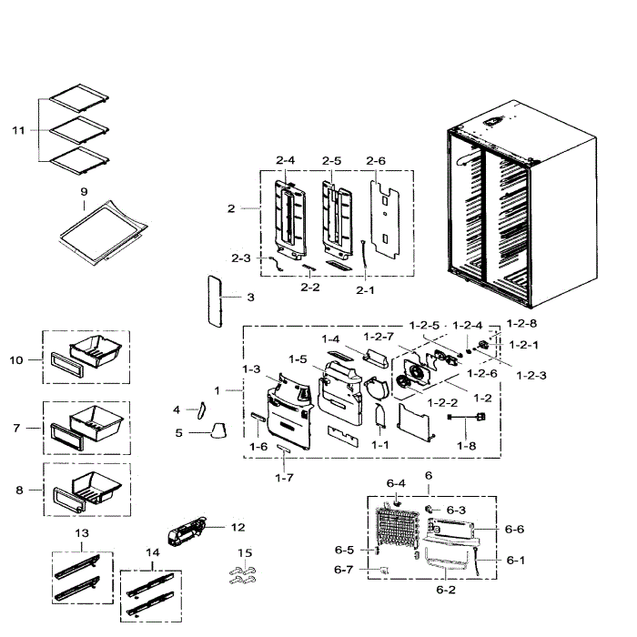 Fridge Diagram and Parts List for RS25H5111BC AA-01 Samsung Refrigerator