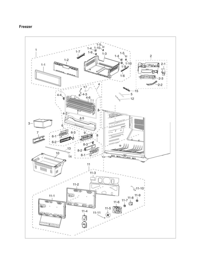 Freezer Parts Diagram and Parts List for RF20HFENBWW US-00 Samsung Refrigerator