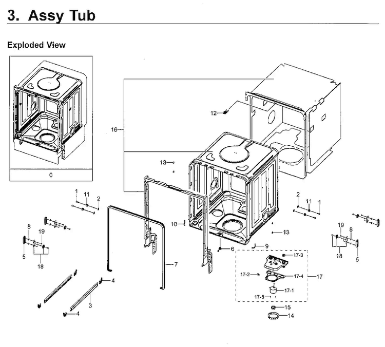 Tub Diagram and Parts List for DW80J7550UG AA-0002 Samsung Dishwasher